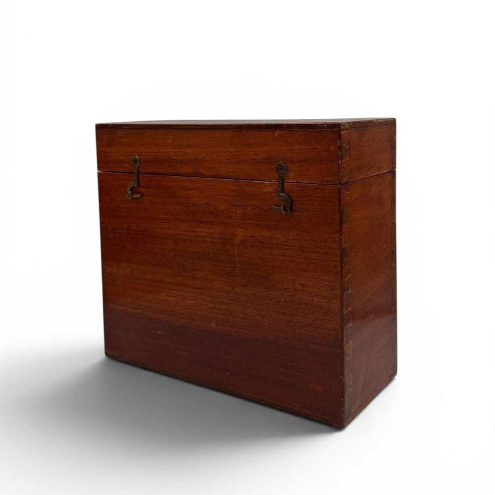 Hinged wooden storage box with brass hook & eye clasps - W26 X D11 X H23cm - Florrie
