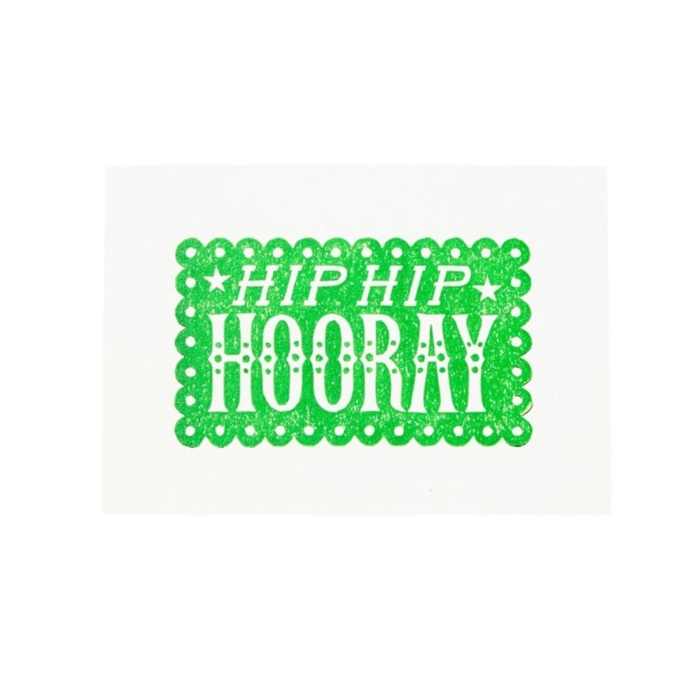 Hip Hip Hooray congratulations linocut card - Florrie