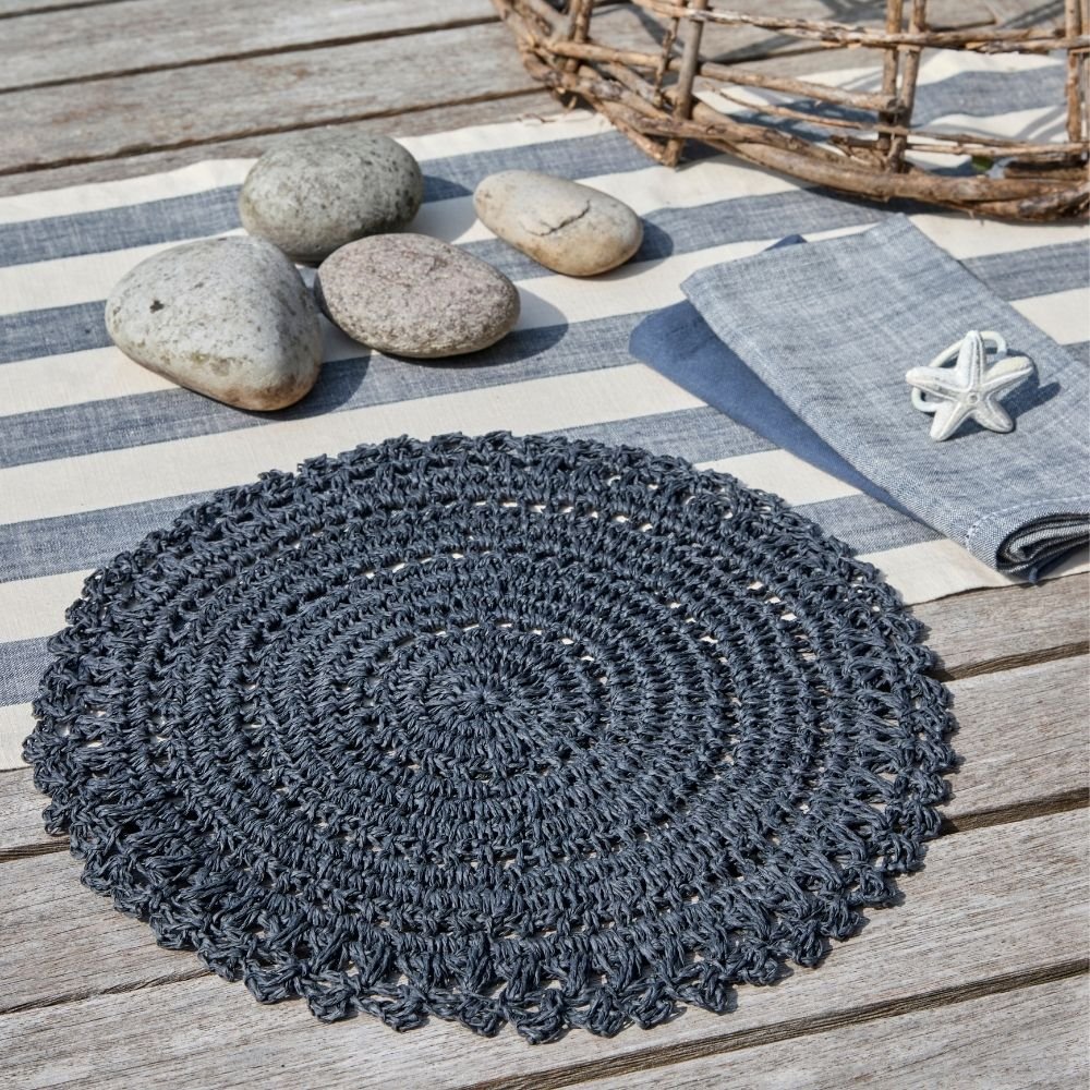 Ink blue crochet placemat (sold seperately) — 35cm dia - Florrie