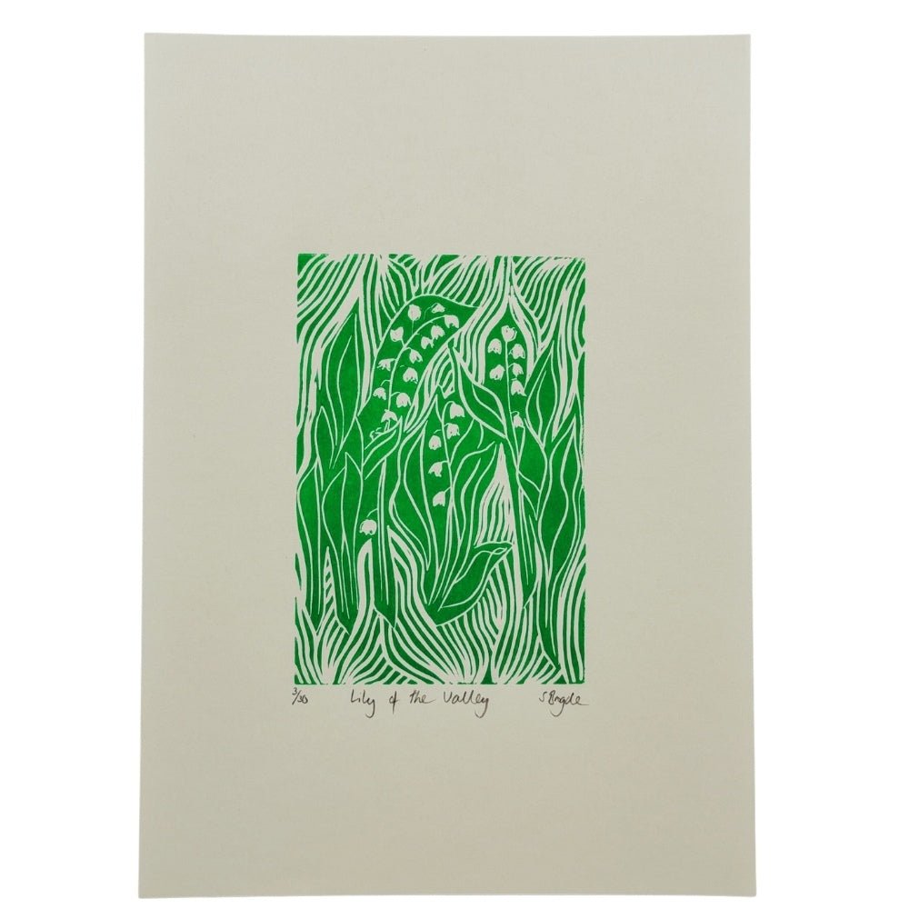 Lily of the Valley emerald green linocut print - A4 120gsm Fabriano paper - Florrie