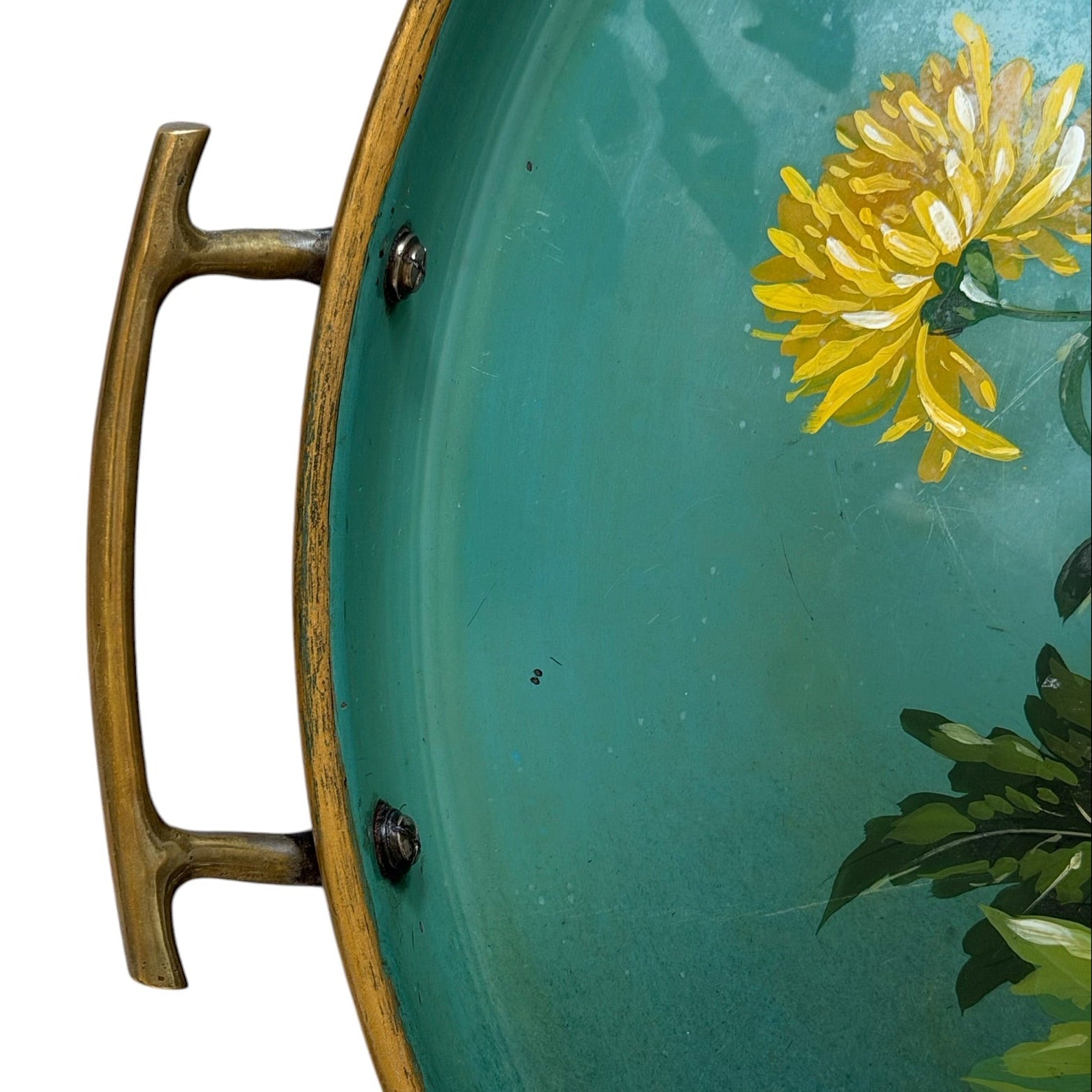 Metal tray hand-painted with chrysanthemums - 46cm diameter - Florrie