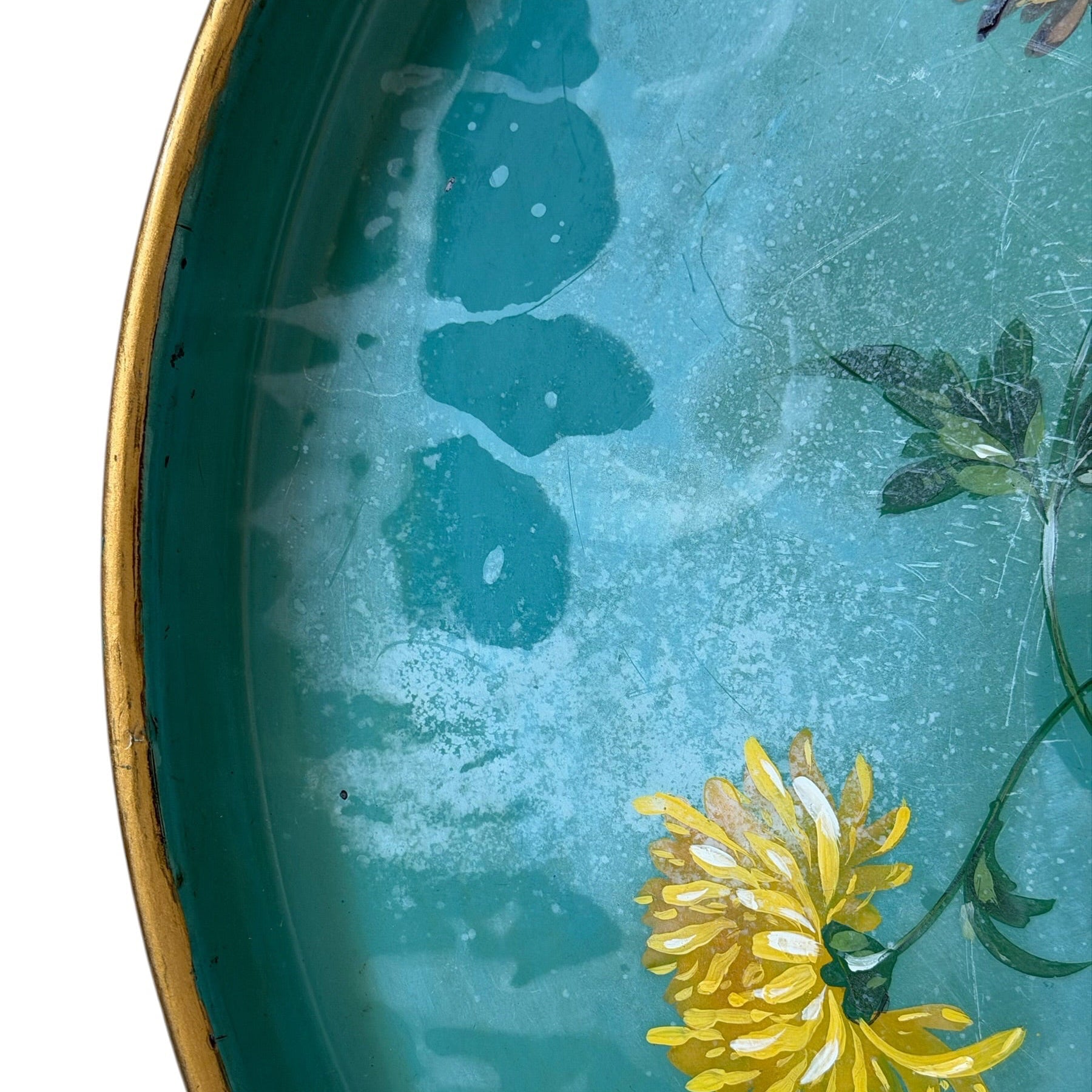 Metal tray hand-painted with chrysanthemums - 46cm diameter - Florrie