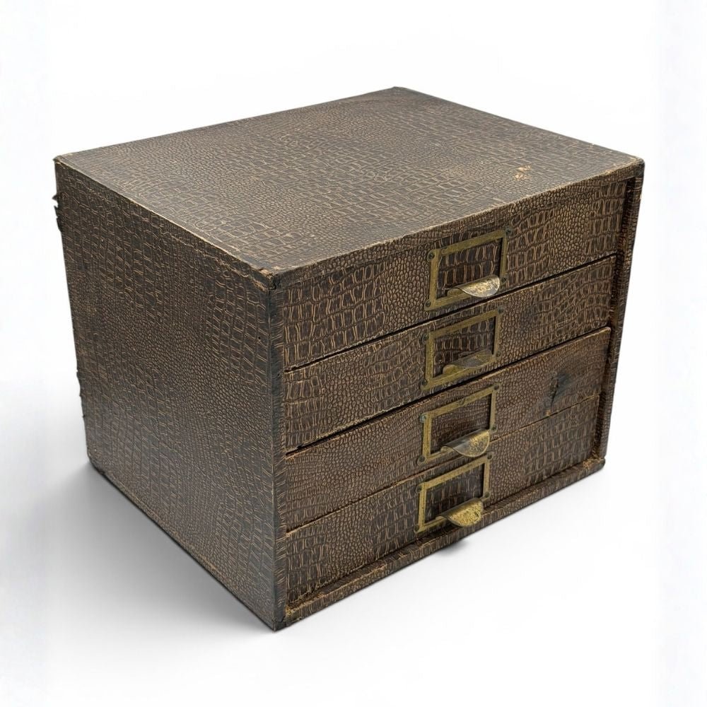 Mid century faux crocodile desktop drawers, with pull metal handles - W31.5 X D25.5 X H21.5cm - Florrie