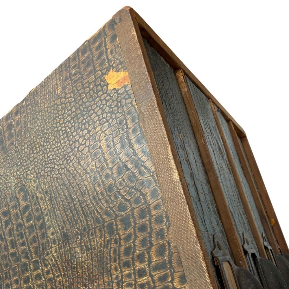 Mid century faux crocodile desktop drawers, with pull metal handles - W37.5 X D24.5 X H25.5cm - Florrie