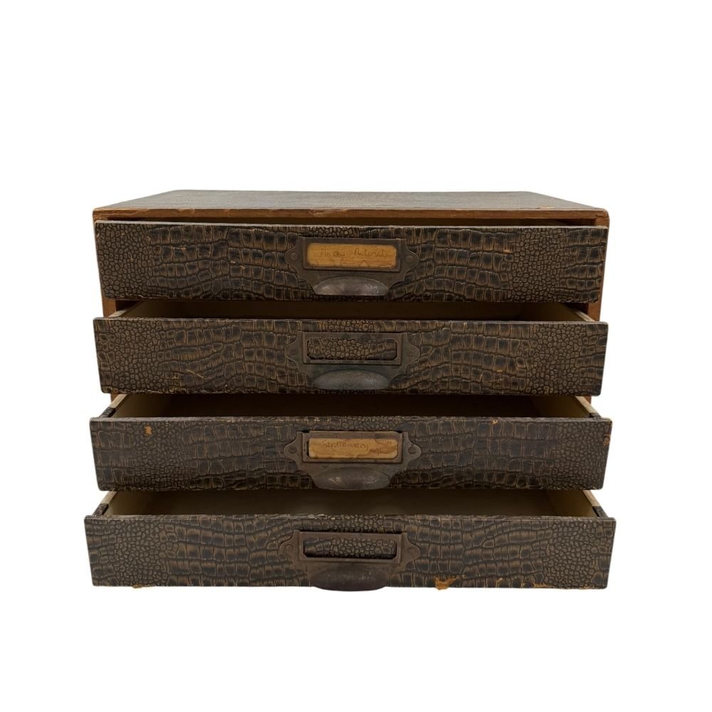 Mid century faux crocodile desktop drawers, with pull metal handles - W37.5 X D24.5 X H25.5cm - Florrie