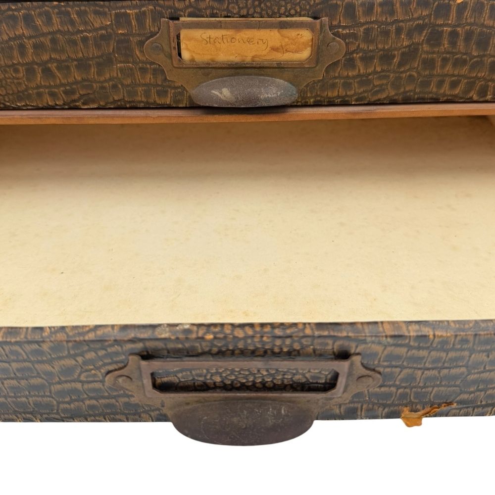 Mid century faux crocodile desktop drawers, with pull metal handles - W37.5 X D24.5 X H25.5cm - Florrie