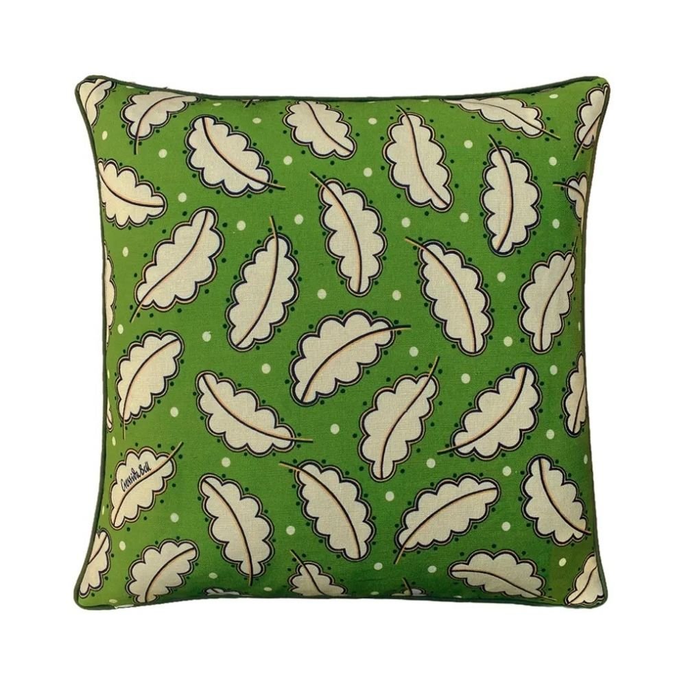 Olive green oak leaf cushion cover by Cressida Bell made in the UK— 50cmX50cm CUSHION COVER ONLY - Florrie
