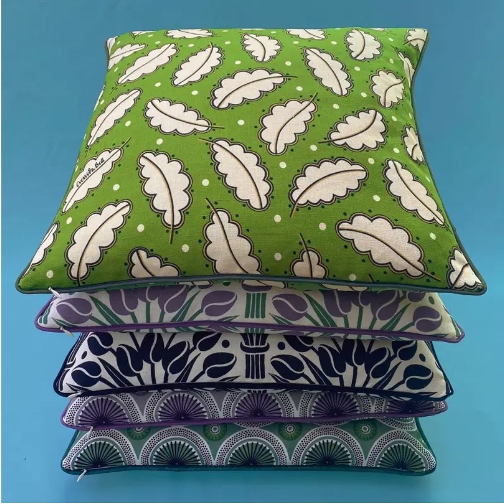Olive green oak leaf cushion cover by Cressida Bell made in the UK— 50cmX50cm CUSHION COVER ONLY - Florrie