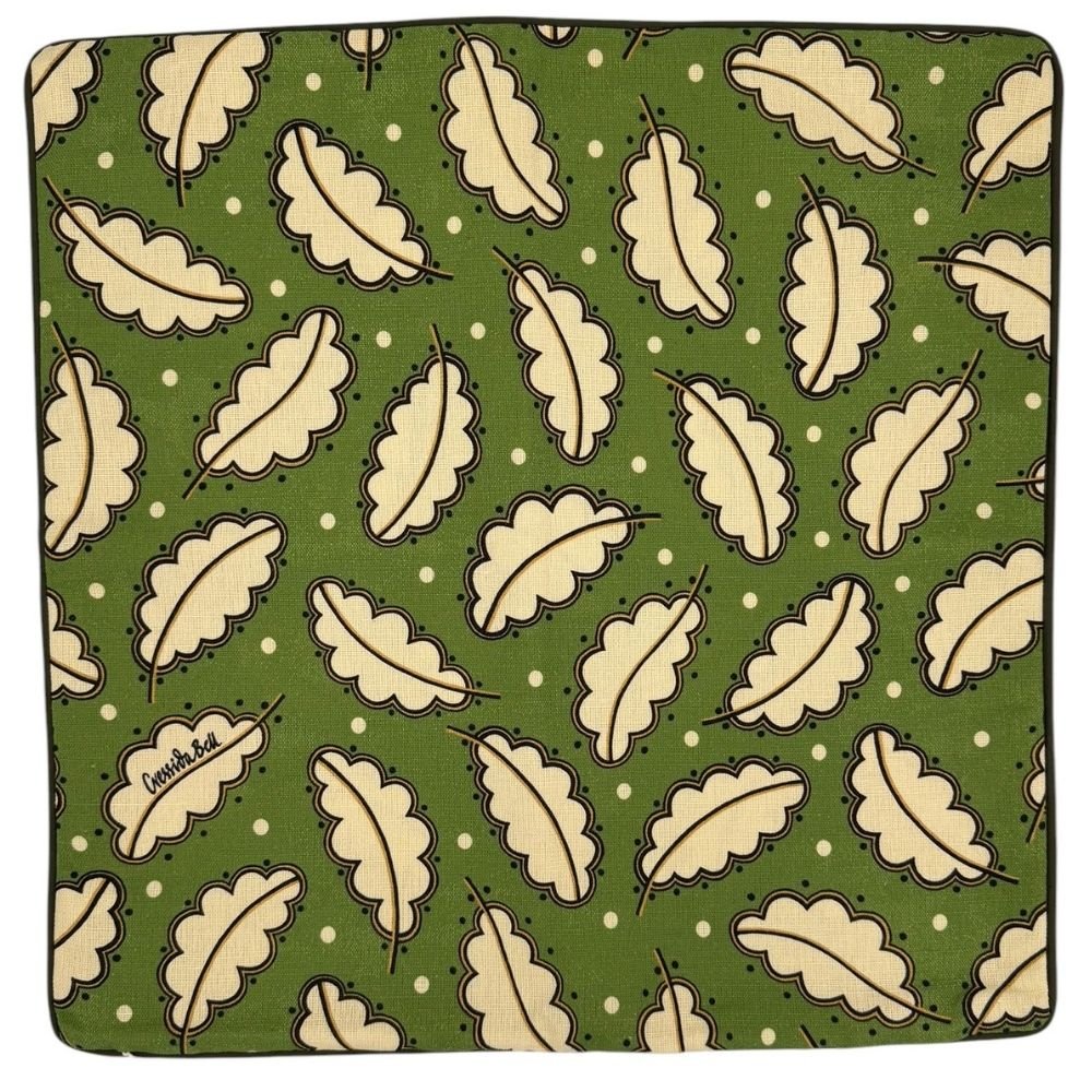 Olive green oak leaf cushion cover by Cressida Bell made in the UK— 50cmX50cm CUSHION COVER ONLY - Florrie