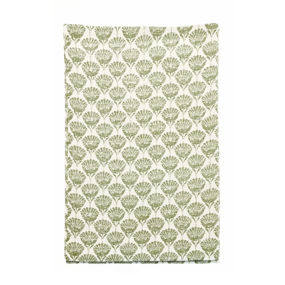 Olive green & white patterned tablecloth — 145x180cm - Florrie