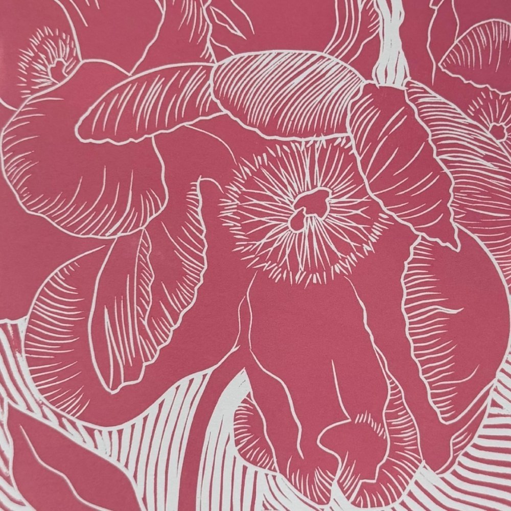 Peony dusky pink linocut print - A4 250gsm Somerset paper - Florrie