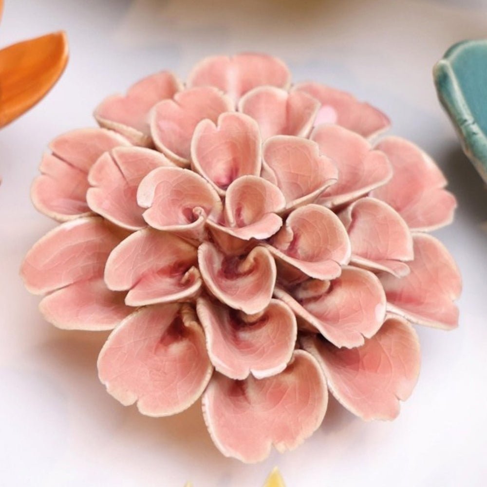 Pink hydrangea ceramic flower - approx. 9 X 9 X 4cm - Florrie