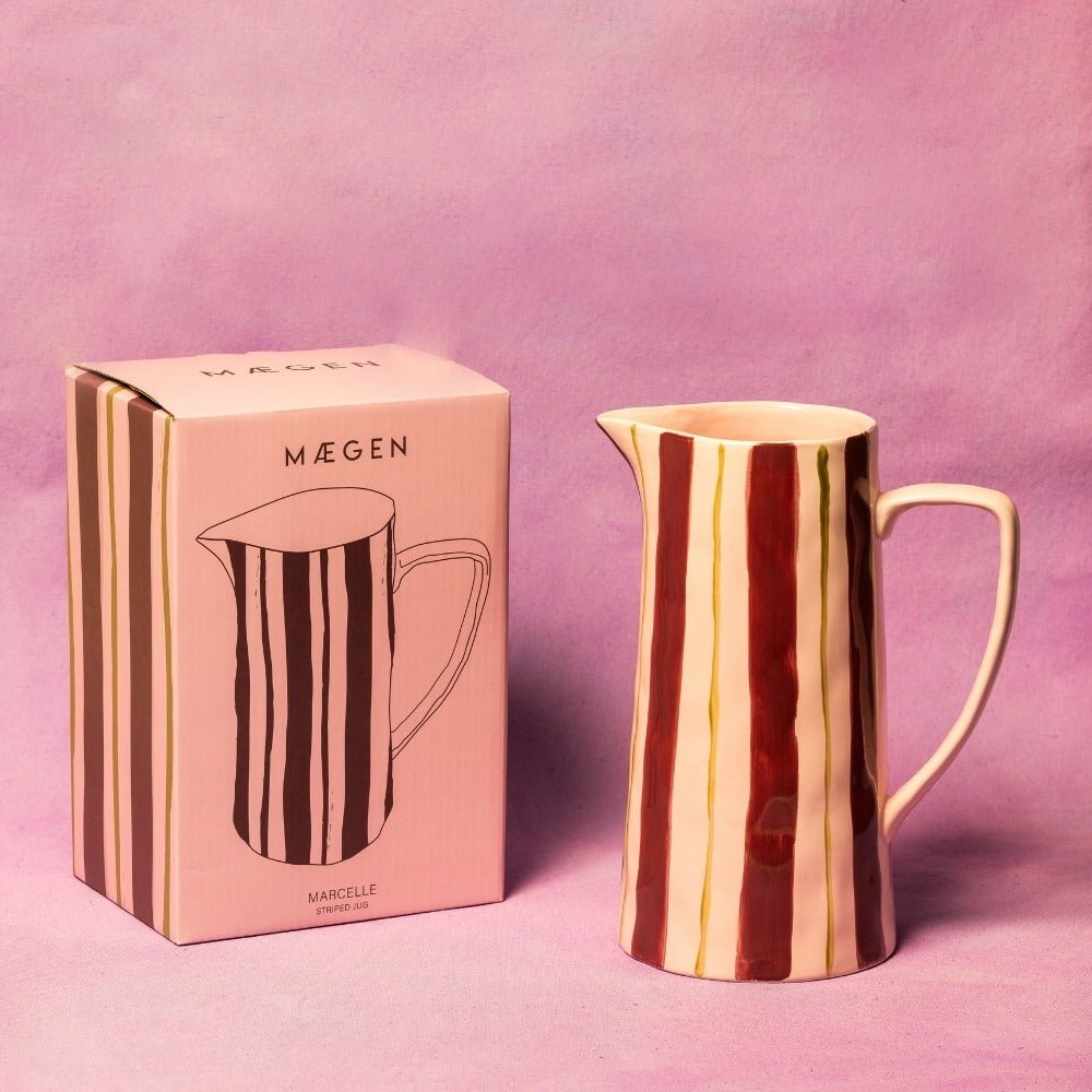 Pink & red ceramic stripe jug - 24.5X13cm base - Florrie