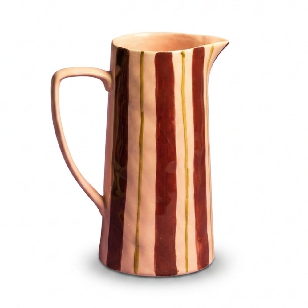 Pink & red ceramic stripe jug - 24.5X13cm base - Florrie