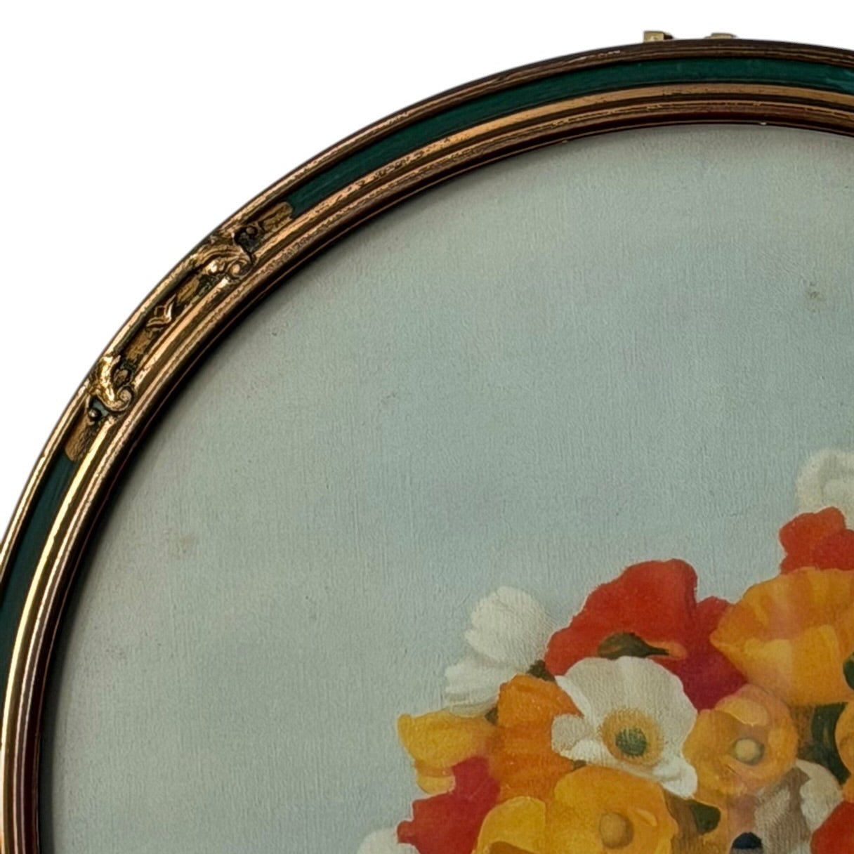 'Poppies' facsimile print in a green vintage frame - Florrie