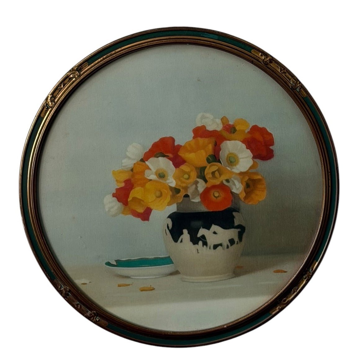 'Poppies' facsimile print in a green vintage frame - Florrie