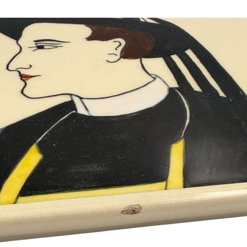 Quimper Art Deco cream hand-painted platter - approx. 40.5 X 15cm - Florrie