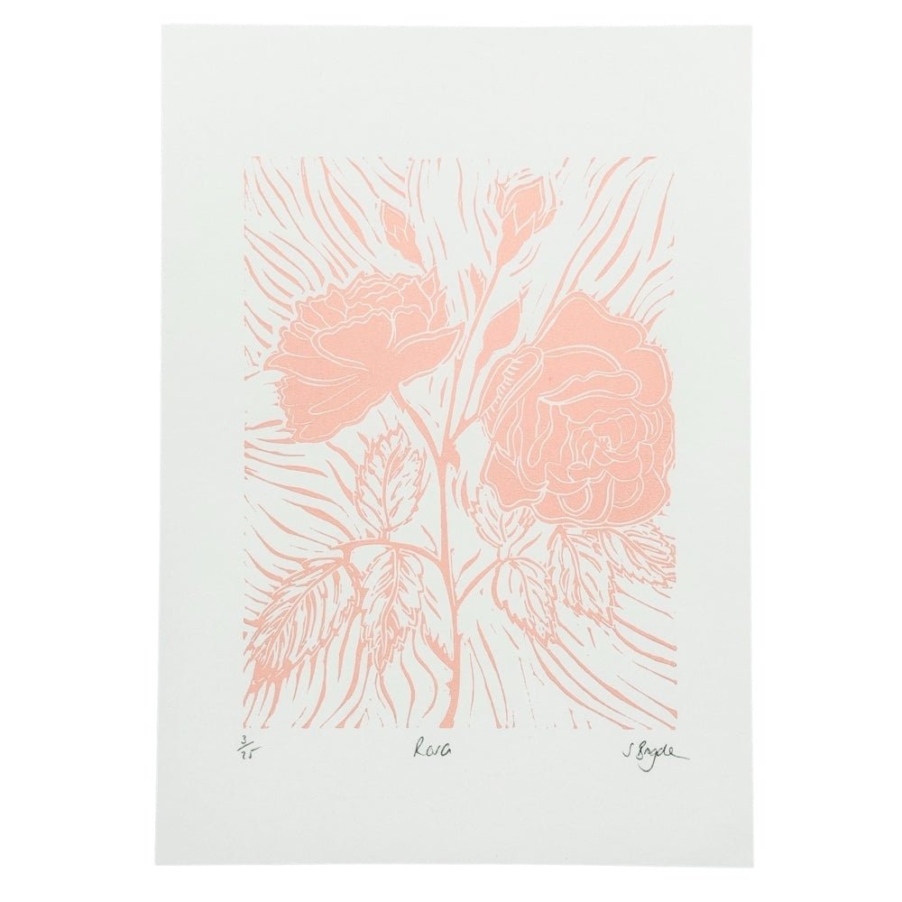 Rosa salmon pink linocut print - A4 120gsm Fabriano paper - Florrie