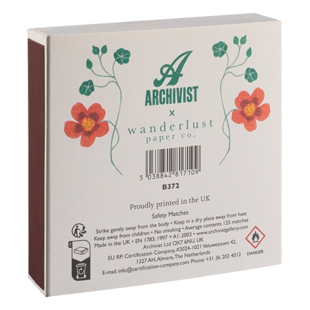 Square box of nasturtium matches - Florrie