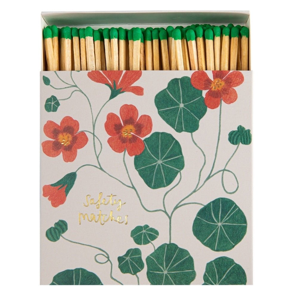 Square box of nasturtium matches - Florrie