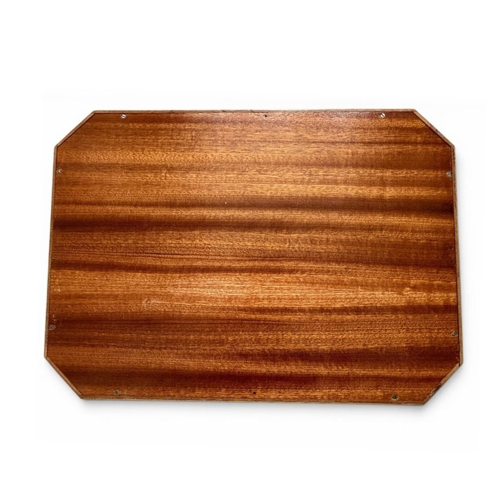 Tray with inlaid wooden design, wood veneer & glass protection - Florrie