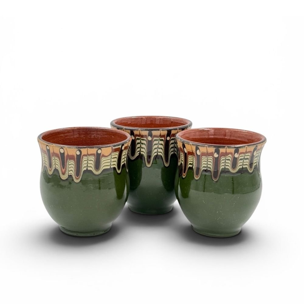Trio of green drip-glazed pots H8cm - Florrie
