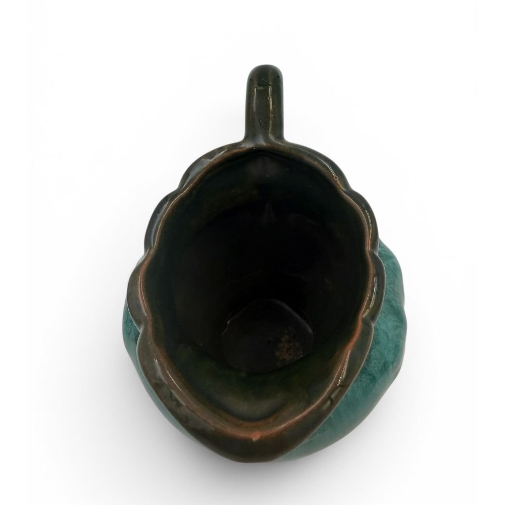 Turquoise and dark green pottery jug - H9cm - Florrie