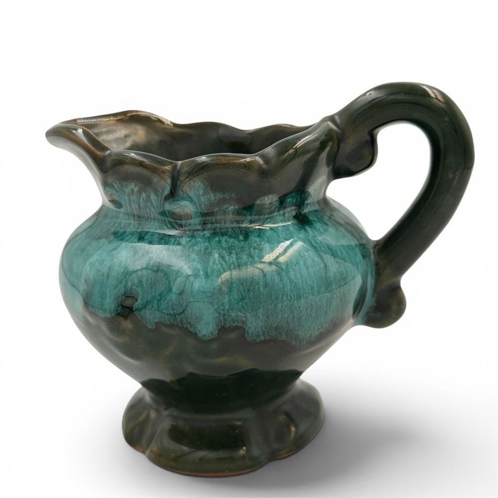 Turquoise and dark green pottery jug - H9cm - Florrie