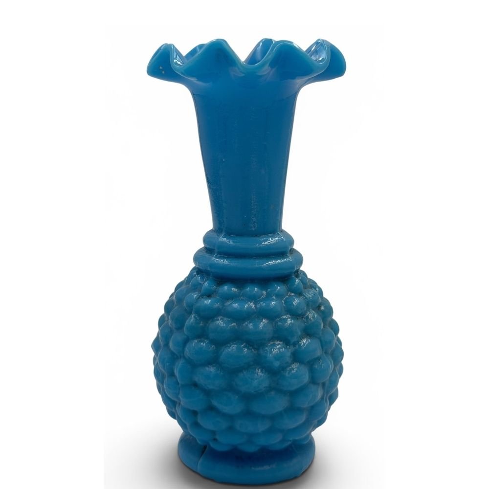 Victorian bright blue opaline milk glass vase - H15 X W7cm - Florrie