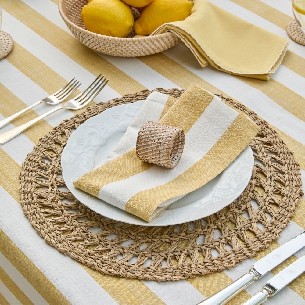 Yellow honeydew wide stripe tablecloth — 150x240cm - Florrie