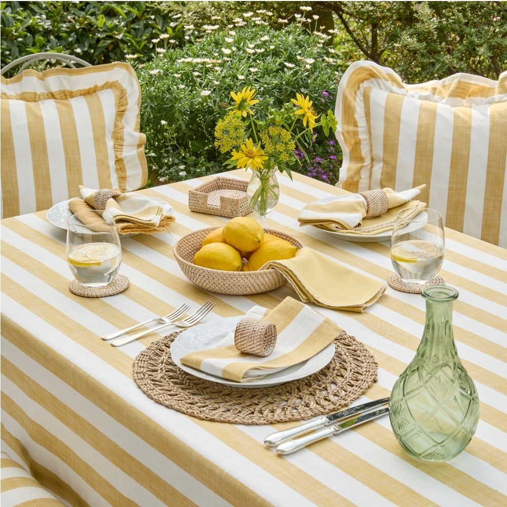 Yellow honeydew wide stripe tablecloth — 150x240cm - Florrie
