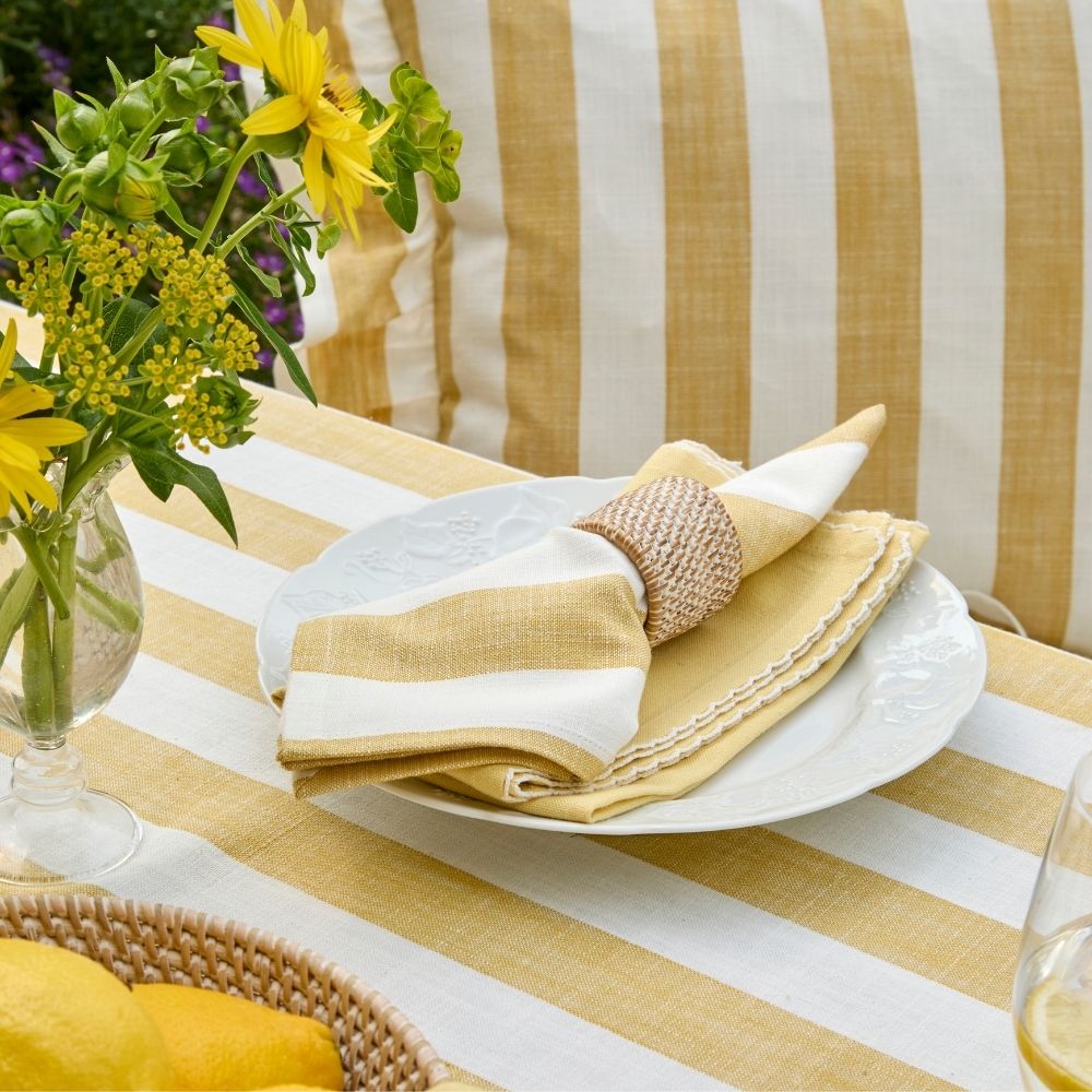 Yellow honeydew wide stripe tablecloth — 150x240cm - Florrie